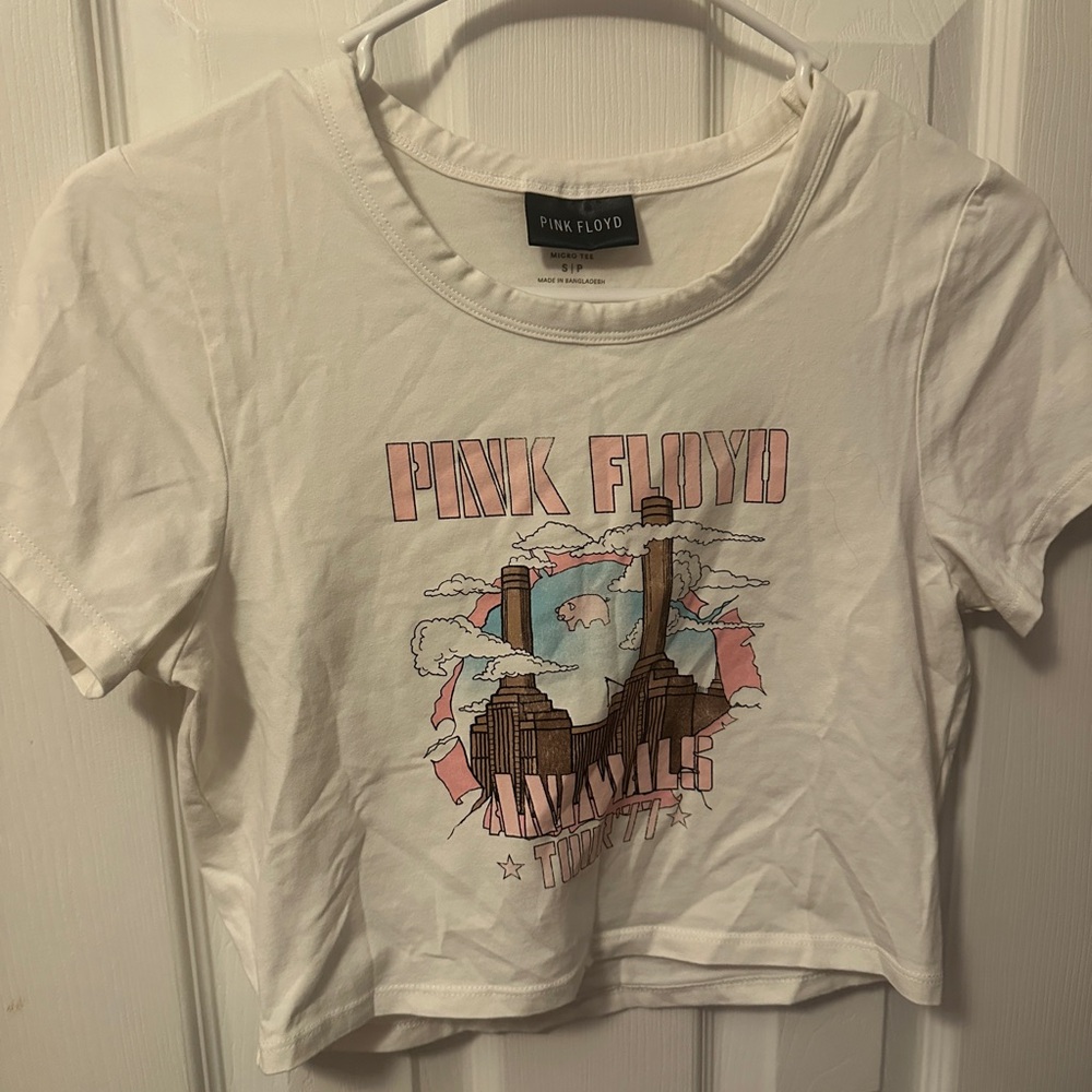 Pink Floyd White and Pink Cropped Tee